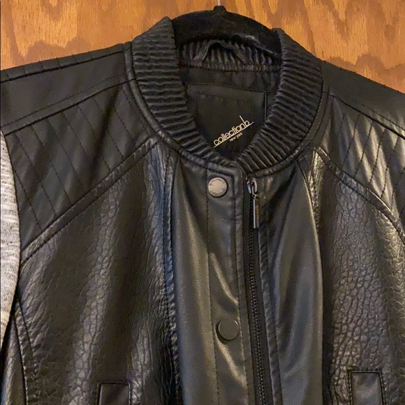 Faux leather bomber jacket with sweater sleeves - Picture 2 of 10